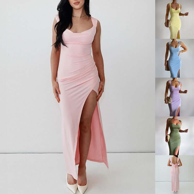 Back - Tie Slit Dress – Timeless Evening Glam - HalleBeauty